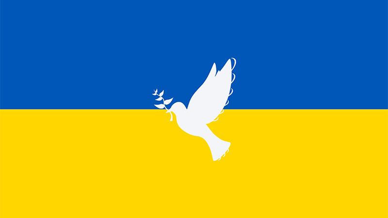 Ukrainian flag with a dove of peace