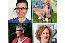 
                Porträts von Franziska Nakamura, Vanessa Reed, Katharina Straß und Prof. Dr. Alice Lagaay
            