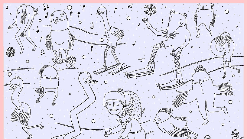 Illustration mit stilisierten Schlittschuhläufern