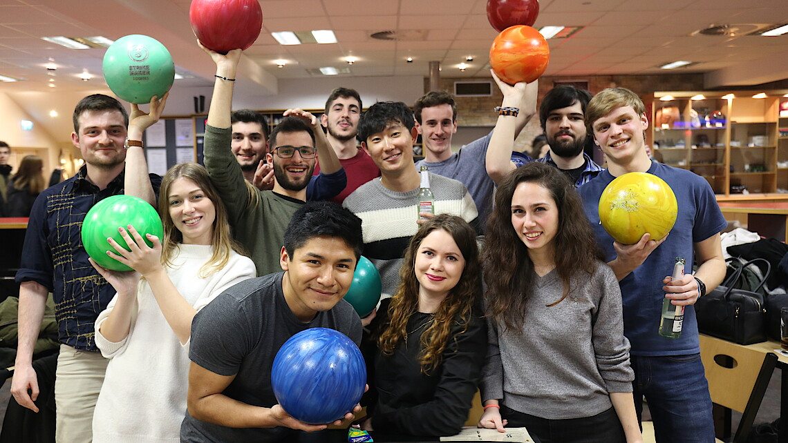 Group of students with bowling balls