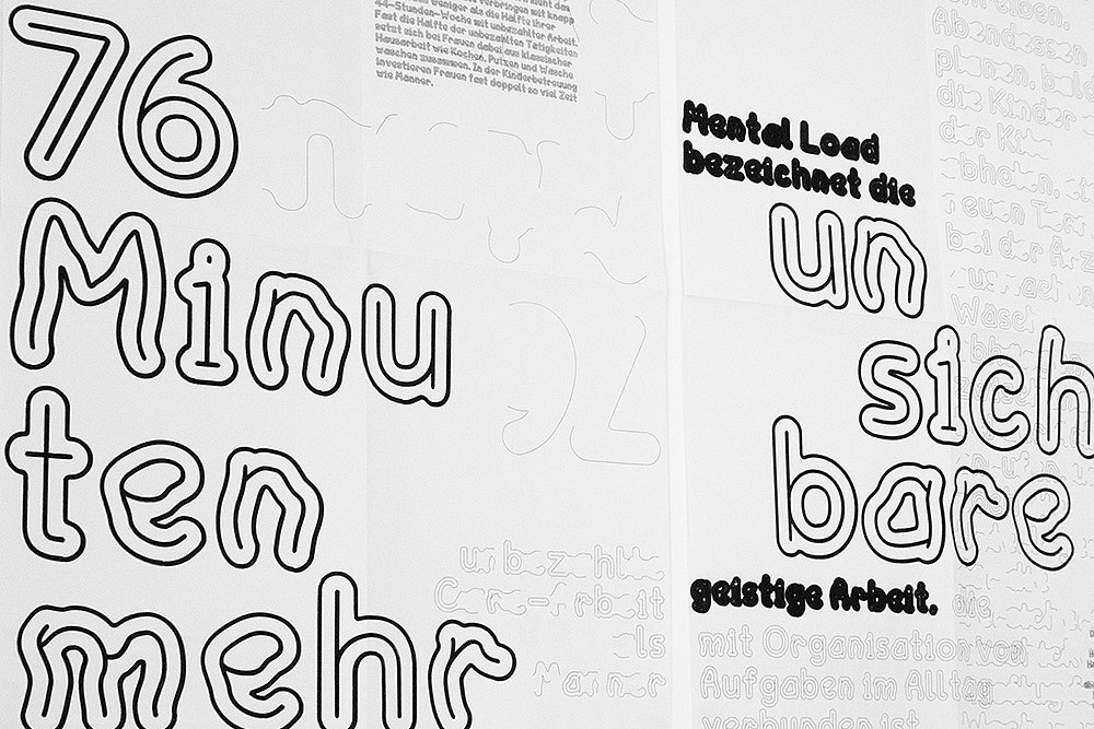 Der praktische Teil ihrer Arbeit besteht in der visuellen Darstellung von „Care“ in Schrift.