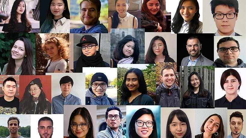 Photos of the faces of 31 scholarship recipients