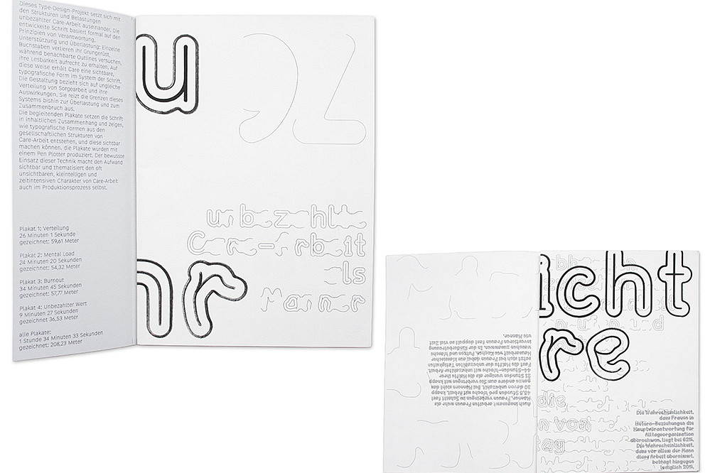 Der praktische Teil ihrer Arbeit besteht in der visuellen Darstellung von „Care“ in Schrift