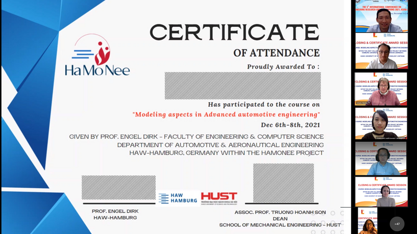 Verleihung eines virtuellen Zertifikats für die Seminarteilnahme