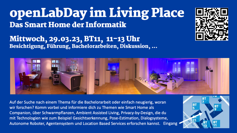 Bilder des LivingPlace und Informationen zum Standort auf dem Campus (Links am Berliner Tor 11)