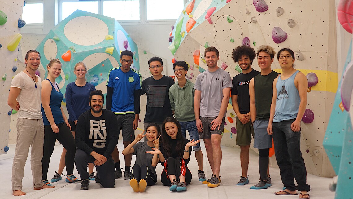 Group of students at bouldering event