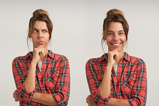 Rollenklarheit & professionelle Distanz in der Praxisanleitung
Eine Frau schaut einmal skeptisch und einmal freundlich