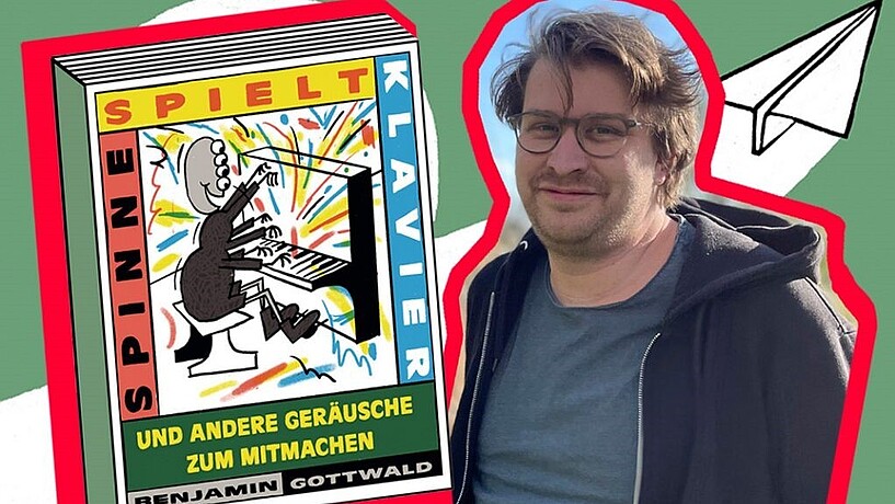 Eine Bildmontage von Benjamin Gottwald mit einem Porträt von ihm und den Cover des Buches.