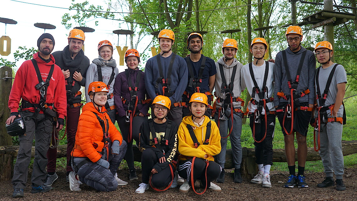Group of students ready for a climbing event