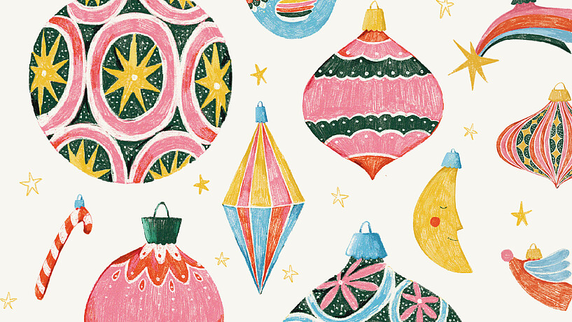 Weihnachtskugeln - verschiedene Formen und Farben - Illustration