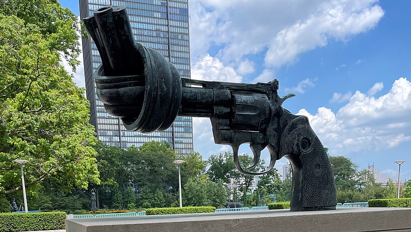 Sculpture in front of the UN office in New York