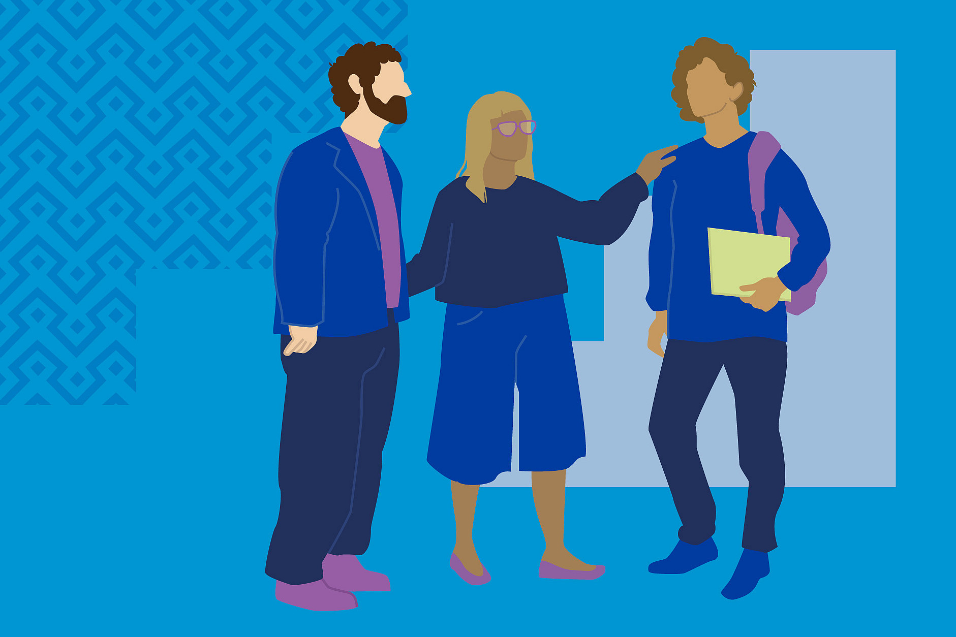 
                Grafische Darstellung von einem Elternpaar mit einer studentischen Person.
            