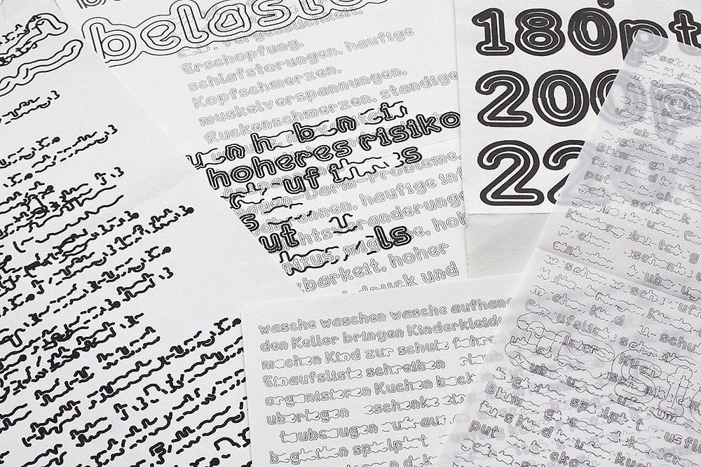 Der praktische Teil ihrer Arbeit besteht in der visuellen Darstellung von „Care“ in Schrift.