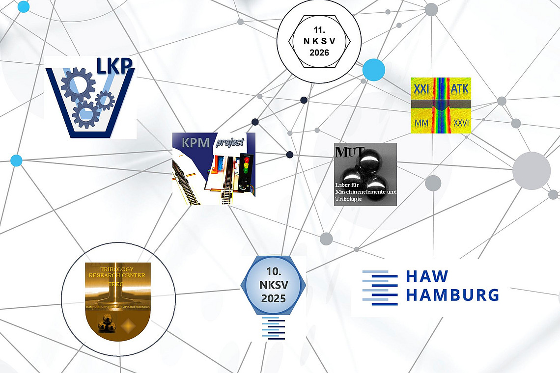 Abstraktes Strukturbild als Netzwerk verschiedener Logos für Maschinelemente Schraubenverbindungen und das Laborzentrum