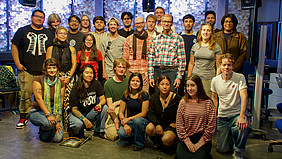 Students and professors in a sound design lab