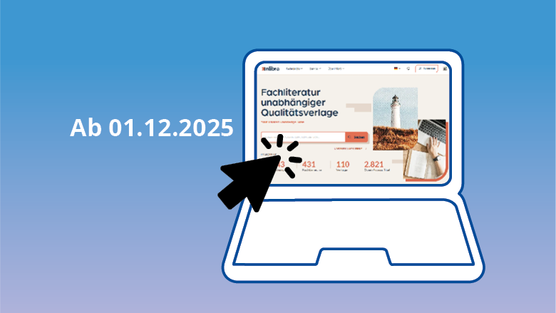 Grafische Dartsellung eines aufgeklappten Laptops auf dem die Web-Oberfläche von Inlibra zu sehen ist.