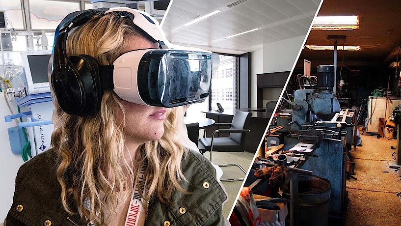 Eine Frau trägt eine Virtual Reality Brille