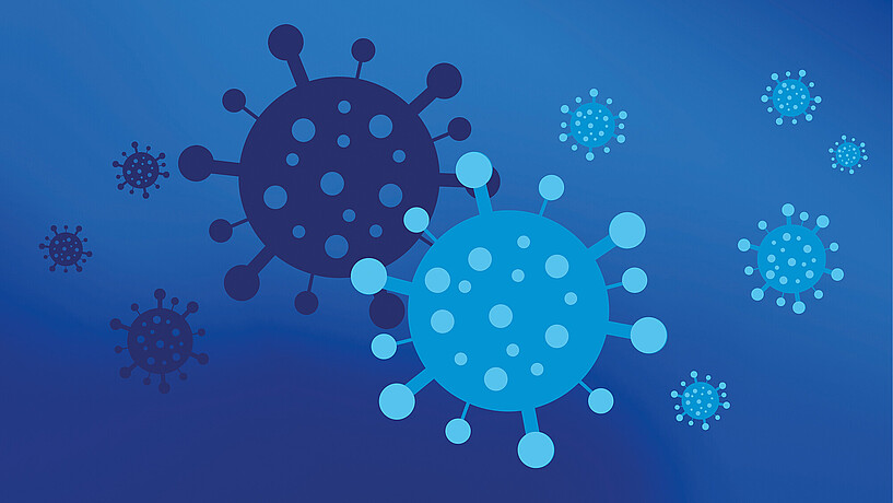 Grafik vom Coronavirus und einer Mutante