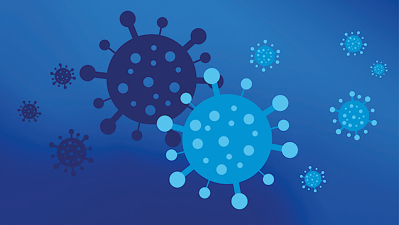 Grafik vom Coronavirus und einer Mutante