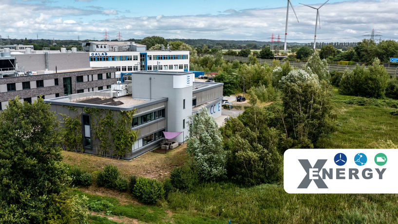 CC4E Energie-Campus in Hamburg Bergedorf mit Forschungswindpark im Hintergrund 